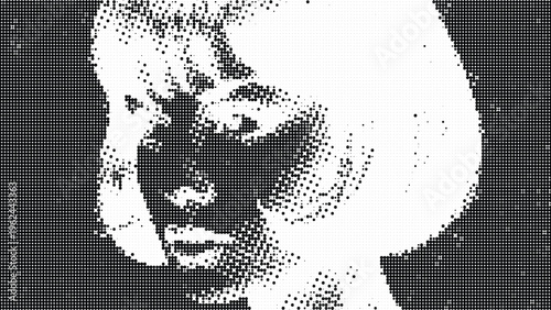 Halftone face portrait abstract black white artistic background