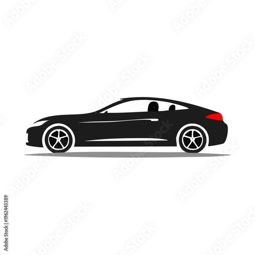 Sleek black coupe sports car side profile silhouette with red taillights and alloy wheels