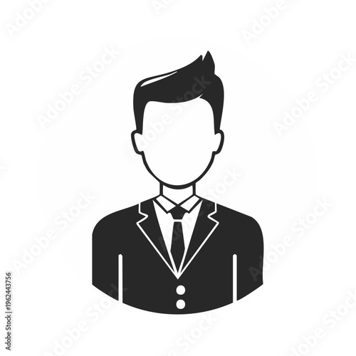 Minimalist graphic of a man in a suit and tie inside a circle profile icon