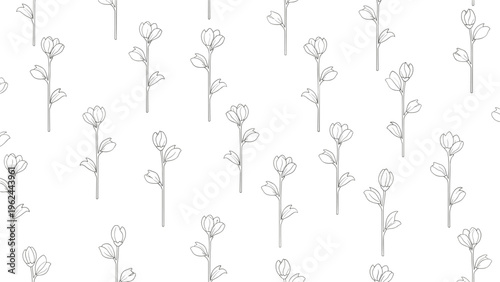 Minimalist seamless pattern featuring delicate hand-drawn gray flower outlines on a white background for subtle fabric and wallpaper.