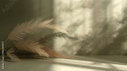 A serene still life of pampas grass in a peaceful indoor setting with soft natural light