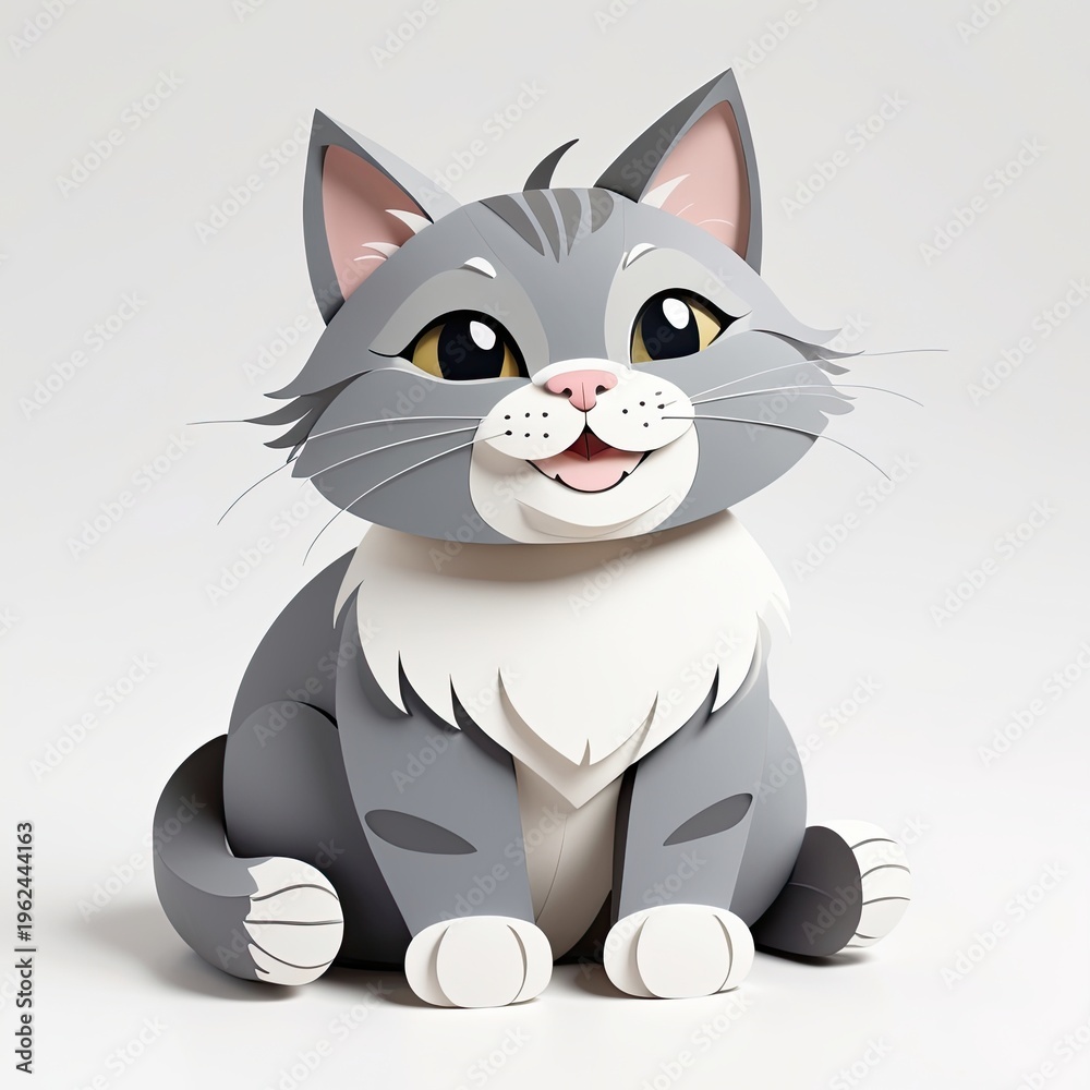 Fototapeta premium Peaceful Smiling Grey Cat Loaf Clip Art: Content & Friendly