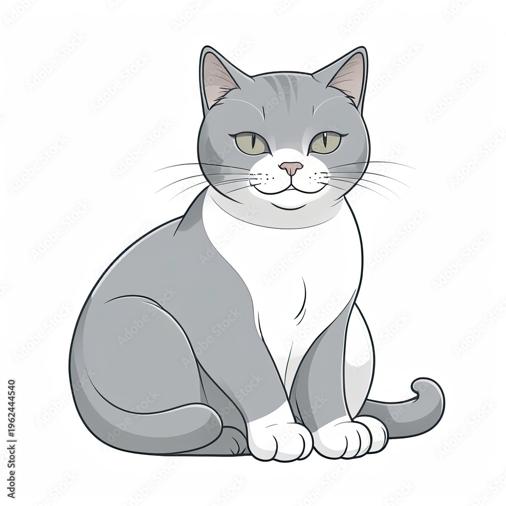 Fototapeta premium Peaceful Smiling Grey Cat Loaf Clip Art: Content & Friendly