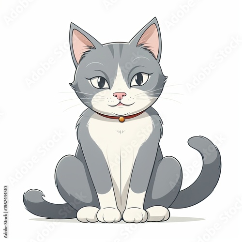 Peaceful Smiling Grey Cat Loaf Clip Art: Content & Friendly