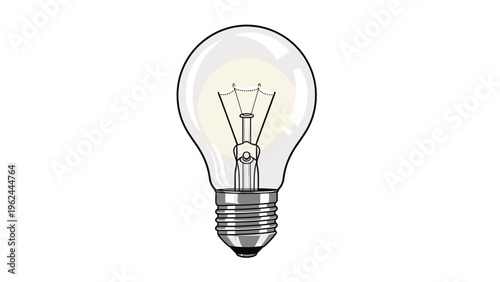 Realistic illustration of a standard clear glass light bulb with visible internal filament and metallic screw base.