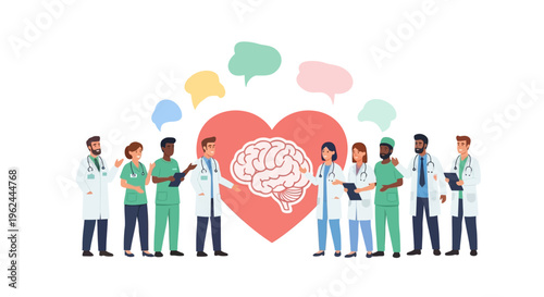 Diverse Medical Team Collaborating for Brain and Heart Health, Focusing on Mental & Neurological Care