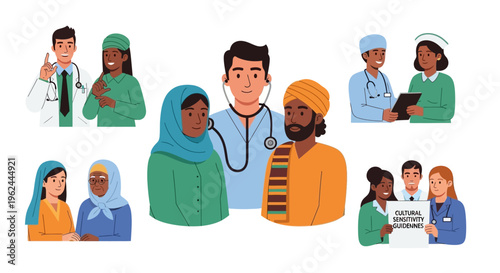 Diverse Healthcare Professionals & Patients Embracing Cultural Sensitivity in Medical Settings