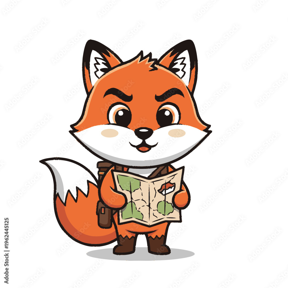 Obraz premium Cartoon Fox Holding a Map.