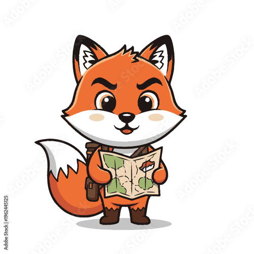Cartoon Fox Holding a Map.