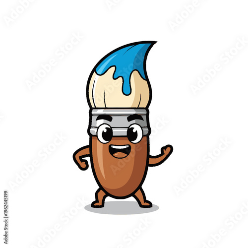 Cartoon paintbrush with smiling face expression.