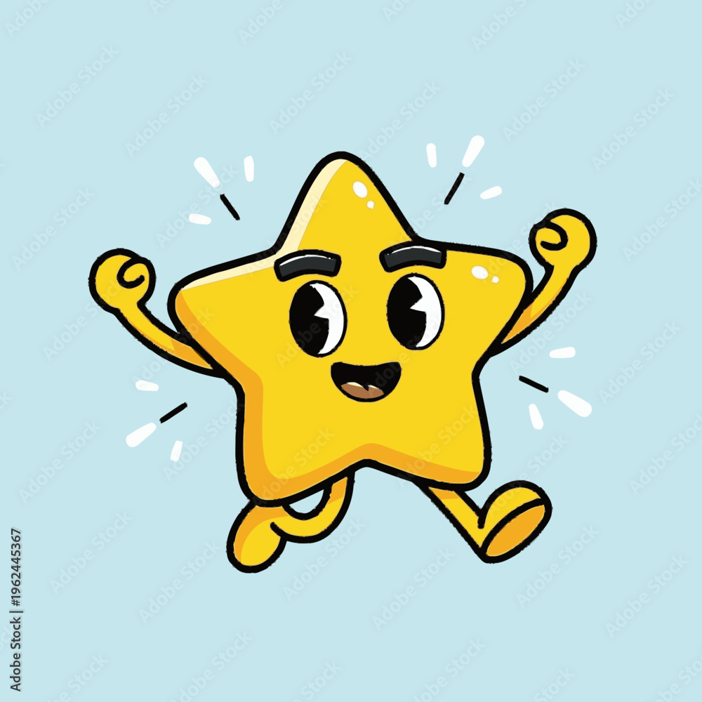 Fototapeta premium Cartoon star character with smiling face.