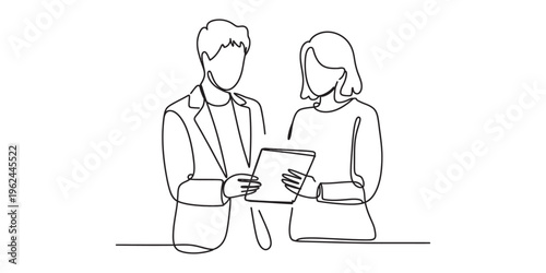 Business people discussing on tablet