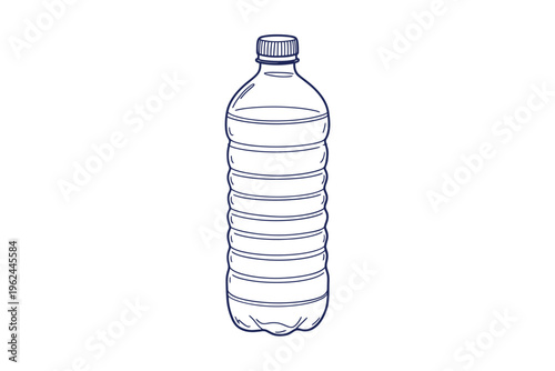 A simple line drawing depicts a clear plastic water bottle showcasing its cylindrical form and cap