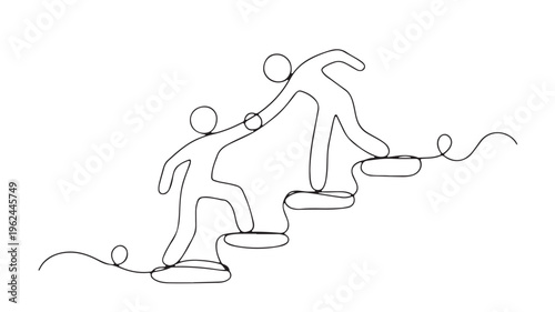 Continuous line drawing, teamwork and support concept, business partnership, collaboration icons