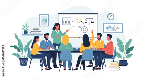 Diverse Business Team Meeting: Professionals Collaborate on Strategy and Ideas with Whiteboard Presentation and Active Discussion