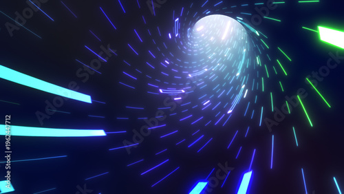 Tableau sur toile Neon illuminating rays moving inside computerised technological tunnels