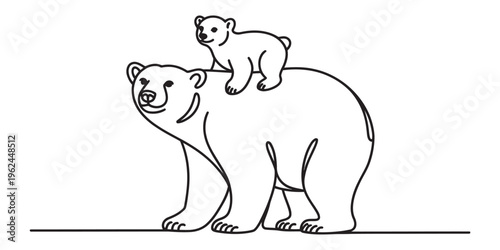 Mother polar bear and cub illustration, playful wildlife duo