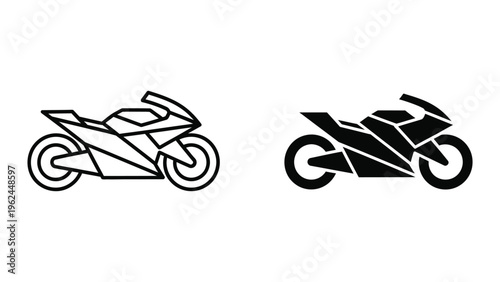 Comparison of stylized motorcycle icons in contrasting line weights and colors