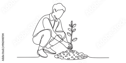 Continuous line drawing of a human hand pressing a square electric light switch on a blank wall Vector, illustration