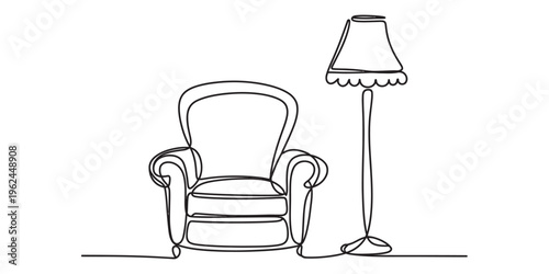 line drawing of armchair and floor lamp