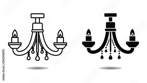 Contrast of monochrome chandelier designs with candle-like light fixtures