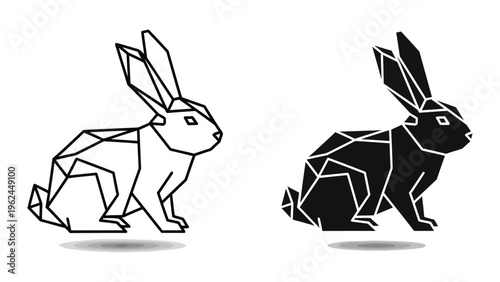 Geometric line art rabbits in contrasting colors