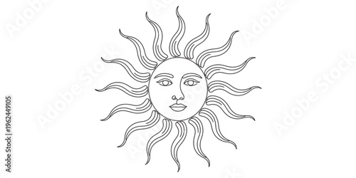 sun face with rays, solar symbol, illustration