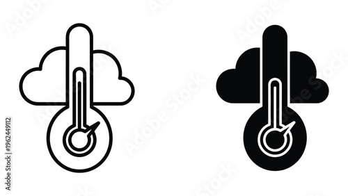 Comparison of cloud storage and local data storage icons with temperature gauge elements.