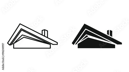 Comparison of roof styles with different shading techniques in architectural diagrams