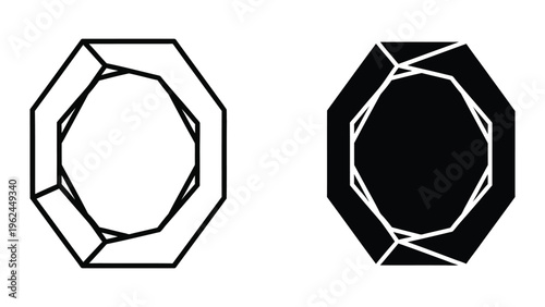 Contrast between geometric octagonal shapes with internal structural variations.