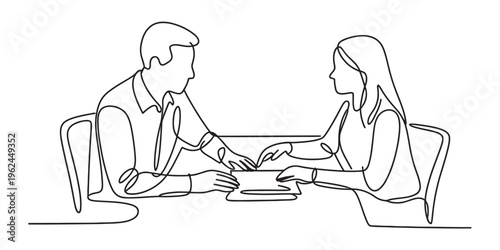 Business meeting with man and woman shaking hands