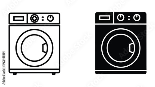 Comparison of black and white washing machine icons with different color schemes