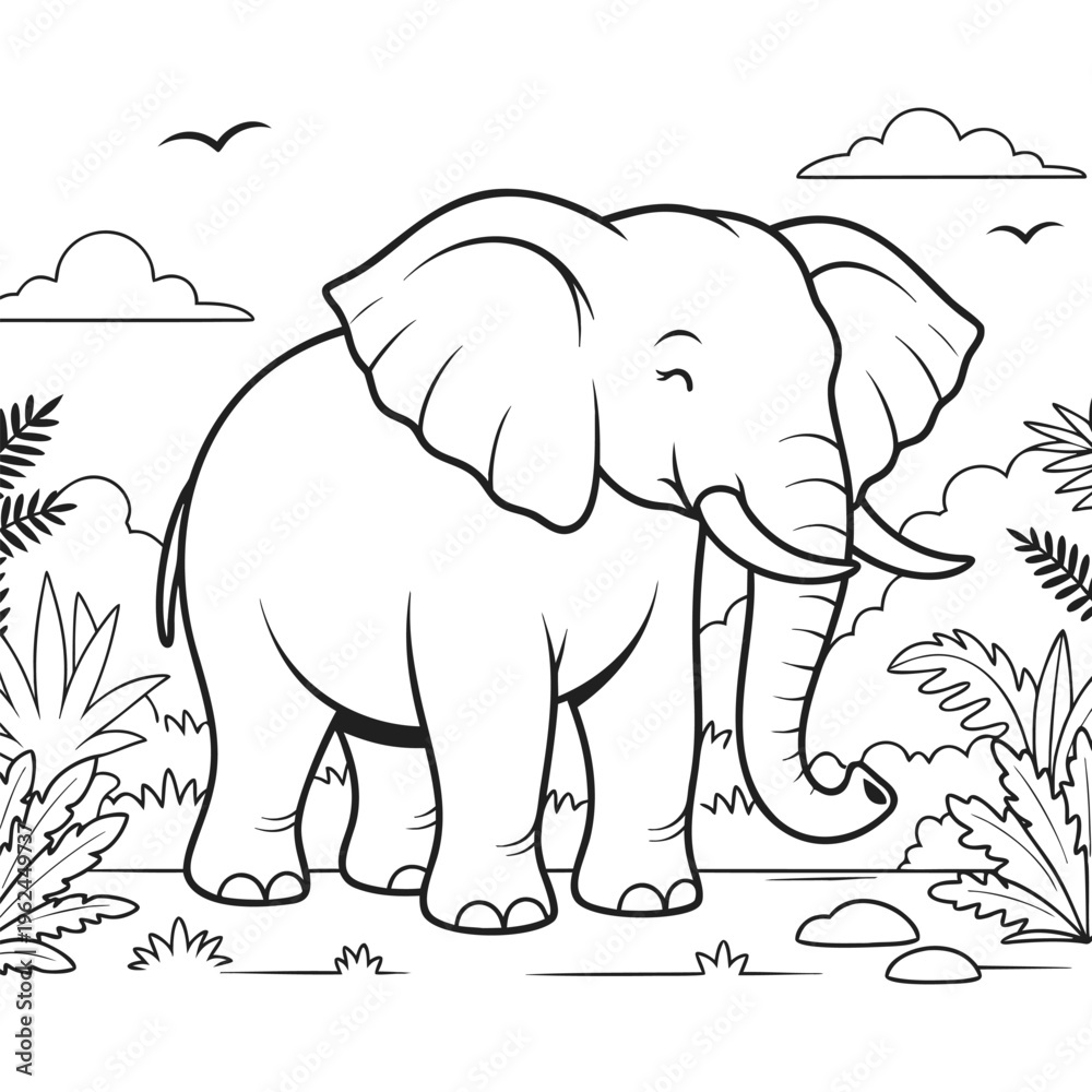 Fototapeta premium Gentle Elephant Coloring Page Jungle Outline Printable