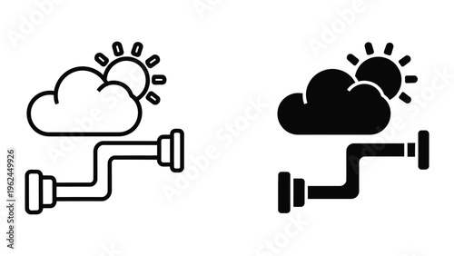 Contrast of sunny and cloudy weather with water faucets icons