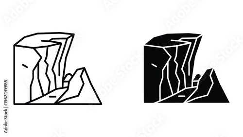 Contrasting illustrations of a rock with cracks and a smaller fragment beneath