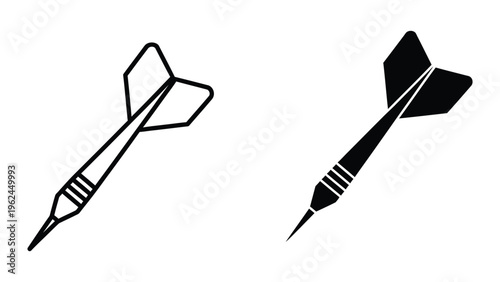 Two contrasting dart flight designs shown side by side in silhouette style