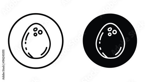 Comparison of a white and black background icon depicting a stylized egg with internal elements