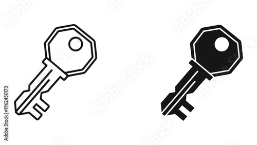 Contrasting visual styles of identical keys depicted in simple line art and bold silhouette