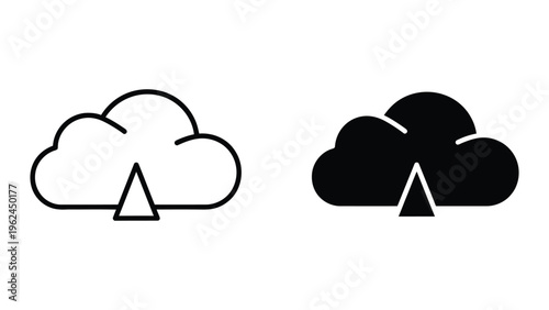 Contrast between outline and filled cloud icons with network symbols inside