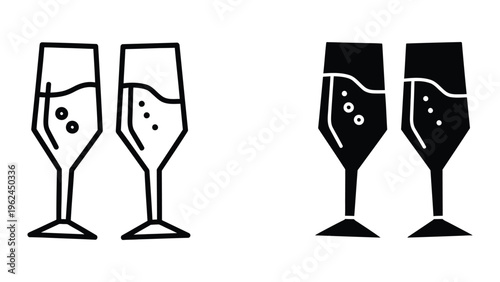 Two contrasting styles of wine glasses filled with bubbly liquid