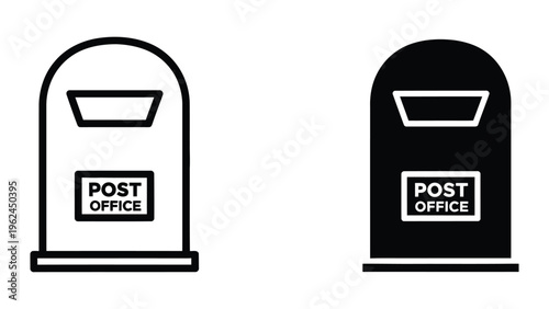 Contrasting designs of post office mailboxes in black and white illustration