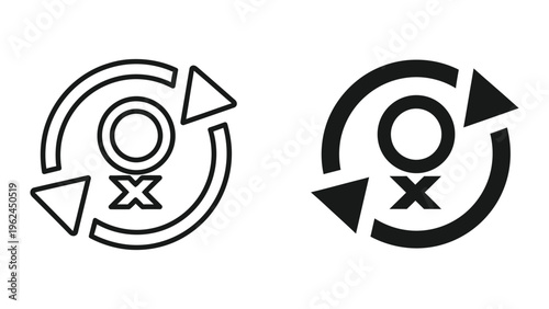 Contrasting circular arrows with gender symbols in center indicating opposite directions