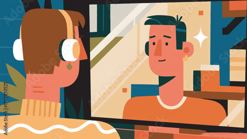 Illustration Of A Character Looking In The Mirror, In The Mirror A More Expressive And More Optimistic Version Of The Character Is Seen Vector Design Template