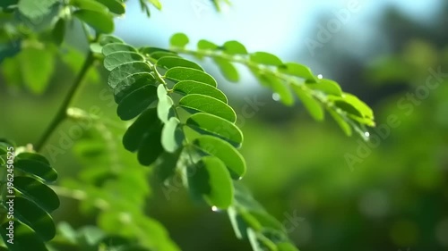 Green leaves on a tree branch.