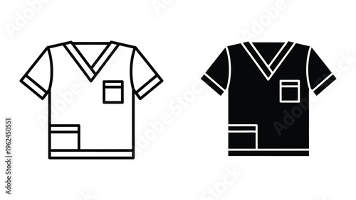 Comparison of white and black medical scrubs with v-neck and pockets