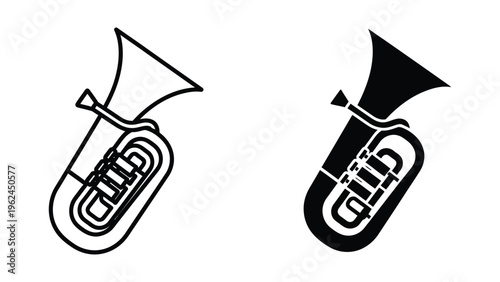 Contrasting black and white illustrations of a trombone with different bell designs
