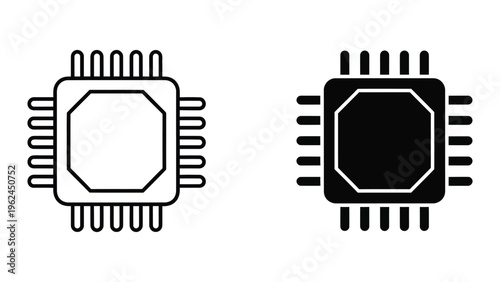Contrast between a simple and filled microchip icon design