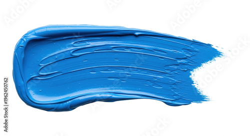 Ultra-realistic macro shot of a thick, textured, horizontal impasto brushstroke of vibrant classic blue oil paint on a flawless white background with copy space, professional studio still life