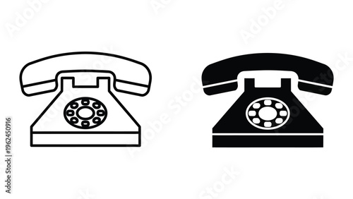 Contrast between classic rotary and modern push-button telephone designs in black and white