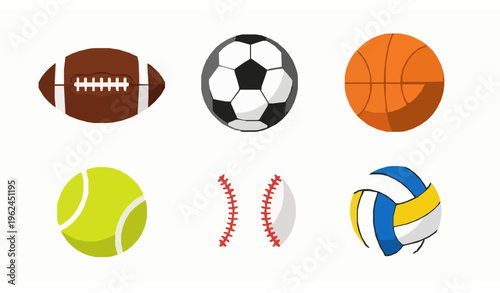 Minimal Sports Ball Icon Set – Football, Soccer, Basketball, Tennis, Baseball, Volleyball